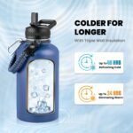 Insulated Water Bottle 64 oz, Triple Wall Vacuum Stainless Steel (Cold for 48 Hrs), Leak Proof & Non-BPA, Half Gallon Water Flask Jug with Paracord Handle & Straw Spout Lids, Navy Blue - Image 3