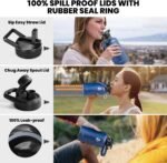 Insulated Water Bottle 64 oz, Triple Wall Vacuum Stainless Steel (Cold for 48 Hrs), Leak Proof & Non-BPA, Half Gallon Water Flask Jug with Paracord Handle & Straw Spout Lids, Navy Blue - Image 4