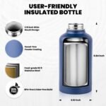 Insulated Water Bottle 64 oz, Triple Wall Vacuum Stainless Steel (Cold for 48 Hrs), Leak Proof & Non-BPA, Half Gallon Water Flask Jug with Paracord Handle & Straw Spout Lids, Navy Blue - Image 5