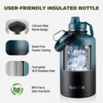 COKTIK 84oz Insulated Water Bottle - Stainless Steel Vacuum Metal, Portable ½ Gallon Large-Capacity Sports Bottle with Straw, Carry Bag and Handle Strap, Ideal for Gym & Hiking（Dark Night) - Image 3