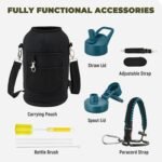 COKTIK 84oz Insulated Water Bottle - Stainless Steel Vacuum Metal, Portable ½ Gallon Large-Capacity Sports Bottle with Straw, Carry Bag and Handle Strap, Ideal for Gym & Hiking（Dark Night) - Image 4