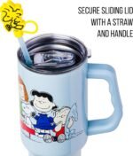 Silver Buffalo Peanuts Gang Charlie Brown, Snoopy, Woodstock, Lucy, Sally, Linus, Double Walled Stainless Steel Tumbler with Handle, Straw, and Straw Cap, Fits in Standard Cup Holder, 40 Ounces - Image 3