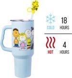Silver Buffalo Peanuts Gang Charlie Brown, Snoopy, Woodstock, Lucy, Sally, Linus, Double Walled Stainless Steel Tumbler with Handle, Straw, and Straw Cap, Fits in Standard Cup Holder, 40 Ounces - Image 4