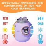 Cute Stainless Steel Water Bottle with Portable Stylish Perfect Sport Set, Vacuum Insulated Bottles 24.6oz (Purple) - Image 4