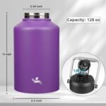 1 Gallon Jug with Handle,128 oz Insulated Water Bottle with Carrying Pouch, Double Wall Vacuum Stainless Steel Metal Bottle,Purple - Image 3