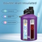 1 Gallon Jug with Handle,128 oz Insulated Water Bottle with Carrying Pouch, Double Wall Vacuum Stainless Steel Metal Bottle,Purple - Image 4