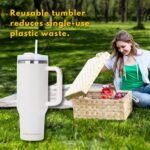 40oz Insulated Stainless Steel Travel Tumbler with Handgrip for Coffee, Tea, Smoothies - Water Bottle Cup with Handle and Straw Lid - Leakproof and Reusable Mug (Sand Dune) - Image 3