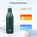 Insulated Water Bottle with Strap,25 oz Double Wall Stainless Steel Vacuum Bottles Metal Water Flask,Army green - Image 3