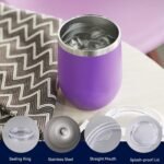 DOMICARE Stainless Steel Wine Tumbler Bulk with Lid, Personalized Insulated Tumblers Set, 12oz Travel Coffee Cups Pack of 1, Purple - Image 4