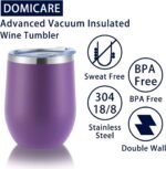DOMICARE Stainless Steel Wine Tumbler Bulk with Lid, Personalized Insulated Tumblers Set, 12oz Travel Coffee Cups Pack of 1, Purple - Image 5