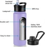 24oz Insulated Water Bottle with Straw Lid, Stainless Steel Metal Water Bottle with Straw & Wide Mouth Lid, Double Wall Vacuum Water Bottle for Hiking Camping, Lavender 4 Pack - Image 3
