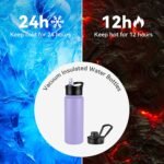 24oz Insulated Water Bottle with Straw Lid, Stainless Steel Metal Water Bottle with Straw & Wide Mouth Lid, Double Wall Vacuum Water Bottle for Hiking Camping, Lavender 4 Pack - Image 5