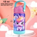 12oz Kids Insulated Water Bottle, Leak-proof Toddler Cup With Straws Lids, Kids Water Bottles For School Boys Girls, Stainless Steel Vacuum Insulated Bottle For Kids (Rainbow Unicorn) - Image 3
