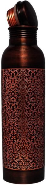 ANCIENT IMPEX Pure Copper Water Bottle 950 ml (Retro Finish with Etching Pattern) | Premium Ayurvedic Copper Bottle for Health Benefits | Leak-Proof, Joint less & Eco-Friendly Drinking Bottle. - Image 4