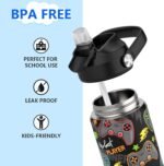 Boys Insulated Water Bottle with Straw,12 oz Kids Cups with Stainless Steel Leak Proof for School Daycare(Game) - Image 4