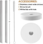 12 PACK, 16 OZ Glass Juice Bottles with Airtight Lids, Bonus 2 Straws & Perforated Lids, Reusable Juicer, Juicing Bottles - Clear Drinking Jars Cups, Water Bottle, Travel Juice Container, White Caps - Image 4