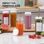 12 PACK, 16 OZ Glass Juice Bottles with Airtight Lids, Bonus 2 Straws & Perforated Lids, Reusable Juicer, Juicing Bottles - Clear Drinking Jars Cups, Water Bottle, Travel Juice Container, White Caps - Image 5