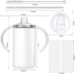 Sublimation Sippy Cup Blank with Handle, 12oz Stainless Steel Sippy Cups, Kids Cups with Straws and Lids Spill Proof Double Wall Vacuum Cup for Children(4 Pack) - Image 3
