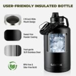 COKTIK 84oz Insulated Water Bottle - Stainless Steel Vacuum Metal, Portable ½ Gallon Large-Capacity Sports Bottle with Straw, Carry Bag and Handle Strap, Ideal for Gym & Hiking（Black) - Image 3