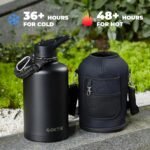 COKTIK 84oz Insulated Water Bottle - Stainless Steel Vacuum Metal, Portable ½ Gallon Large-Capacity Sports Bottle with Straw, Carry Bag and Handle Strap, Ideal for Gym & Hiking（Black) - Image 5