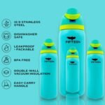 FIFTEEN 32 oz Insulated Stainless Steel Water Bottle with Flip Straw & Handle – Leakproof, BPA-Free, Double Wall Vacuum Flask for Hot & Cold Drinks, Gym, Travel, Office (Azure) - Image 3