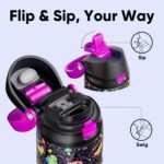 Encool SwiftSip Insulated Stainless Steel Water Bottle with Straw - Leak Proof Sports Water Bottle for School, Travel, Keeps Cold All Day, One-Touch Flip Lid, BPA-Free, 24 oz, Meowgic Night - Image 3