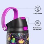 Encool SwiftSip Insulated Stainless Steel Water Bottle with Straw - Leak Proof Sports Water Bottle for School, Travel, Keeps Cold All Day, One-Touch Flip Lid, BPA-Free, 24 oz, Meowgic Night - Image 4