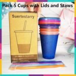 Suertestarry Tumbler with Straw and Lid,Water Bottle Iced Coffee Travel Mug Cup,Reusable Plastic Cups,Perfect for Parties,Birthdays,16oz-5 Pack (Color Glitter) - Image 4