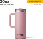 RTIC 20oz Road Trip Travel Mug with Lid and Handle, Ceramic Lined, Insulated, Stainless Steel, Metal, Double Wall Vacuum-Insulation, Portable Coffee, Tea Cup for Hot and Cold Drink, Dusty Rose - Image 3