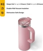 RTIC 20oz Road Trip Travel Mug with Lid and Handle, Ceramic Lined, Insulated, Stainless Steel, Metal, Double Wall Vacuum-Insulation, Portable Coffee, Tea Cup for Hot and Cold Drink, Dusty Rose - Image 4