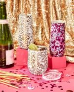 Lilly Pulitzer 10 Oz Stemless Champagne Flute, Small Stainless Steel Tumbler with Lid, Double Wall Insulated Metal Cup, Pattern Play (Gold) - Image 4