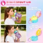 Kids Water Bottle with Pop-Open Straw & Spout 2-in-1 Lid, 20oz Leak-Proof Tritan Plastic BPA-Free Kids Cup with Strap for School Travel Sports Girls Toddler, Dessert - Image 3