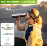 Blockhütte Vacuum Insulated Stainless Steel Water Bottle - 34 oz | Wide Mouth Insulated Metal Bottle for Cold Drinks | Perfect for Travel, School, Kids, Adults, Water Canteen, BPA-Free - Image 3