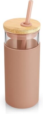 Tronco 20 oz Glass Tumbler with Lid and Straw, Iced Coffee Cup and Smoothie Cup with Bamboo Lids & Protective Silicone Sleeve, Dishwasher Safe, BPA-Free, Glass Cup 2 Pack - Image 3