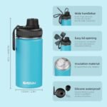 SASEUM Kids Sport Water Bottle 12oz Stainless Steel Double Wall Vacuum Thermal Mug with Leak Proof Spout Lids, Wide Mouth Metal Insulated Water Jug for Gym and Travel（Sky Blue） - Image 3