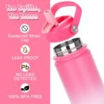 Mininoo Insulated Stainless Steel Kids Water Bottle for School with Straw Lid & Strap, 50 Stickers, 18 oz(Sweat Peach) - Image 4