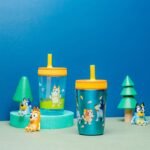Zak Designs Bluey Kelso Tumbler Set, Leak-Proof Screw-On Lid with Straw, Bundle for Kids Includes Plastic and Stainless Steel Cups with Bonus Sipper, 3pc Set - Image 3