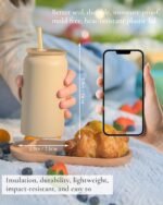 Glass Cups With Lids and Straws, 16oz Stainless Steel Beer and Iced Coffee Cup, Smoothie Drinking Cup, Brown (Textured Matte Finish, Not Sublimatable) - Image 3