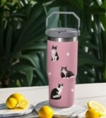 Cat Travel Cup for Lovers, 30 oz Vacuum Insulated Tumbler With Handle - Image 4