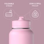Hydrapeak 32oz Sport Insulated Water Bottle with Straw Lid, Leak & Spill Proof, Keeps Drinks Cold for 24 Hours, Hot for 12 Hours, Premium Stainless Steel Water Bottles (32oz, Pink) - Image 3