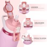 32 oz Sports Glass Water Bottle with Straw & Silicone Sleeve Reusable BPA-free Borosilicate Glass Drinking Bottle with Flip Top Lid & Handle Wide Mouth (Pastel Pink) - Image 4