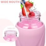 32 oz Sports Glass Water Bottle with Straw & Silicone Sleeve Reusable BPA-free Borosilicate Glass Drinking Bottle with Flip Top Lid & Handle Wide Mouth (Pastel Pink) - Image 5