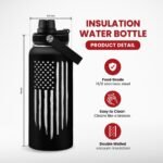 American Flag Water Bottle 32oz - SA Water Bottles Stainless Steel Insulated with Lid, America Gifts Ideas for Men Gym Sports Outdoor Workout - Image 3