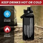 American Flag Water Bottle 32oz - SA Water Bottles Stainless Steel Insulated with Lid, America Gifts Ideas for Men Gym Sports Outdoor Workout - Image 4