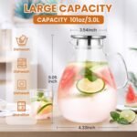 SUSTEAS 3 Litre 101oz Glass Pitcher Jar with Lid and Nozzle, 3.17Quart Cold/Hot Water Glass Water Bottle, Ice Tea for Refrigerator, Large Water Jar for Juice, Milk, Coffee or Homemade Drinks - Image 3