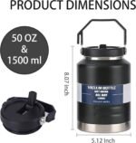 1.5 Gallon Large Insulated Water Bottle + Stainless Steel Cup, 50 oz, Black, 1500 ml Tumbler Jug, Insulated Container, Insulated Jar, 304 SS Thermal Mug, Leak-Proof, Hot/Cold for Sports Travel Gym - Image 3