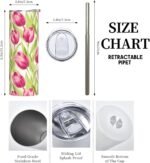Tulip Floral Stainless Steel Insulated Tumbler with Lid - 20oz Pink Flower Travel Mug, Reusable Metal Straw & Brush, Double-Wall Vacuum Bottle Cup for Hot and Cold Drinks, Gifts Women - Image 3