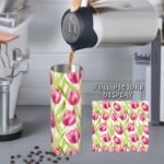 Tulip Floral Stainless Steel Insulated Tumbler with Lid - 20oz Pink Flower Travel Mug, Reusable Metal Straw & Brush, Double-Wall Vacuum Bottle Cup for Hot and Cold Drinks, Gifts Women - Image 4
