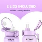 Stainless Steel Insulated Water Bottle 32oz with Handle, 1L Double Wall Insulated Bottle with Time Marker BPA Free, 1000ml Metal Water Flask for Outdoor Working School PURPLE PINK - Image 3