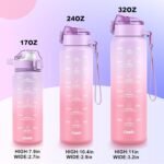 Stainless Steel Insulated Water Bottle 32oz with Handle, 1L Double Wall Insulated Bottle with Time Marker BPA Free, 1000ml Metal Water Flask for Outdoor Working School PURPLE PINK - Image 5